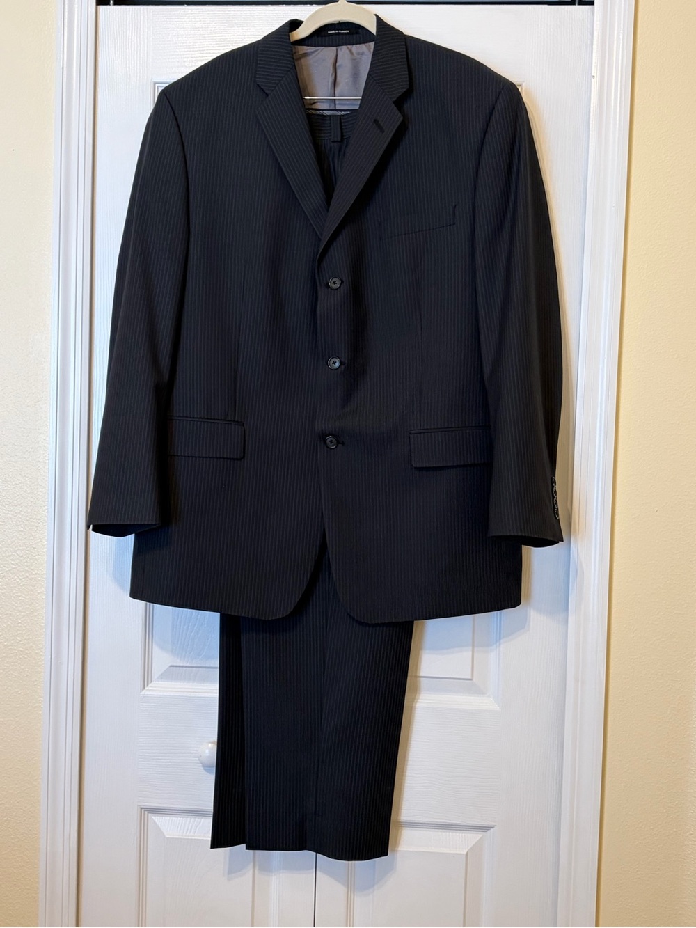 Calvin Klein Black Pinstripe Suit Jacket and Trousers